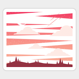 Pink sunset landscape moon clouds Magnet